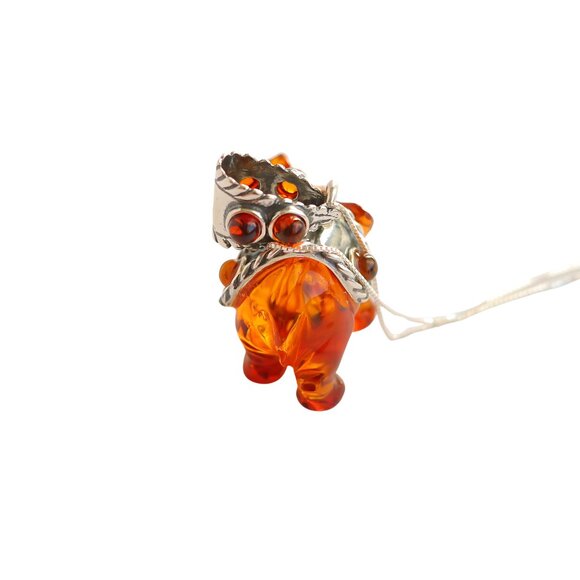 Baltic Amber Circus Elephant Pendant Necklace in 925 Sterling Silver - Picture 7 of 10